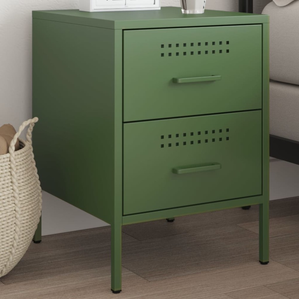 vidaXL Κομοδίνο Πράσινο Λαδί 36x39x50,5 εκ. από Χάλυβα