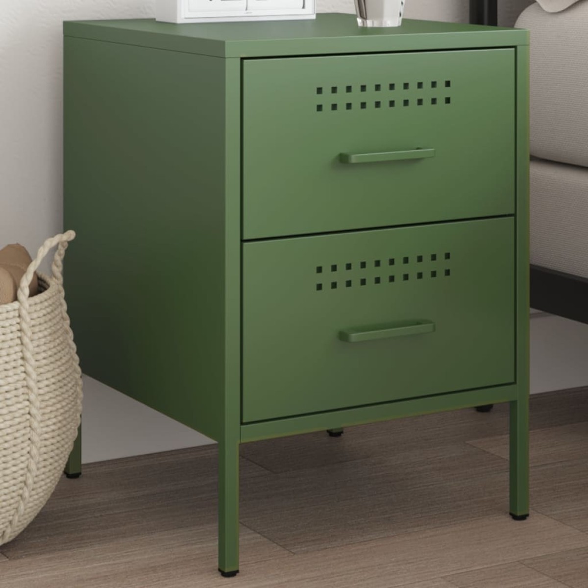 vidaXL Κομοδίνο Πράσινο Λαδί 36x39x50,5 εκ. από Χάλυβα