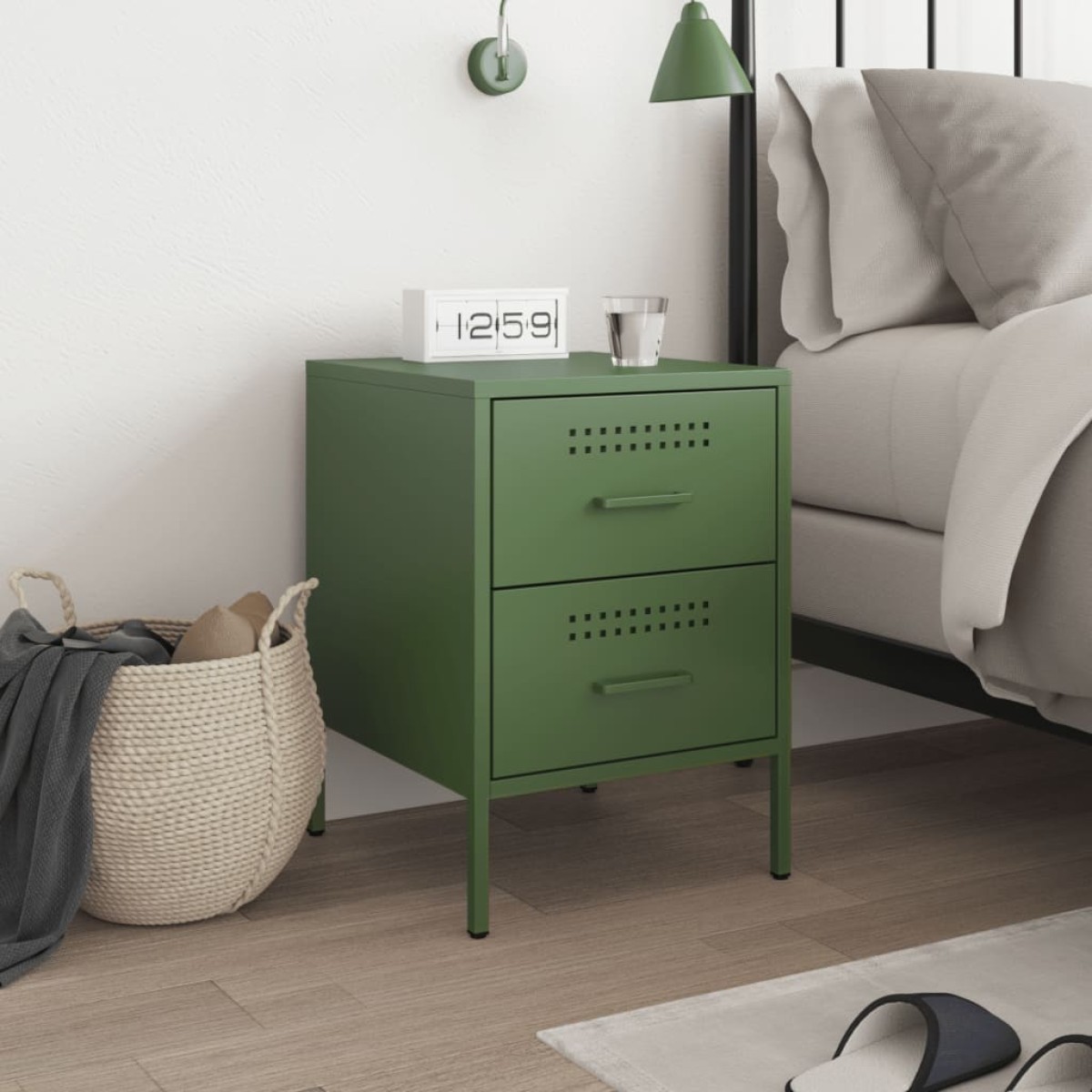 vidaXL Κομοδίνο Πράσινο Λαδί 36x39x50,5 εκ. από Χάλυβα