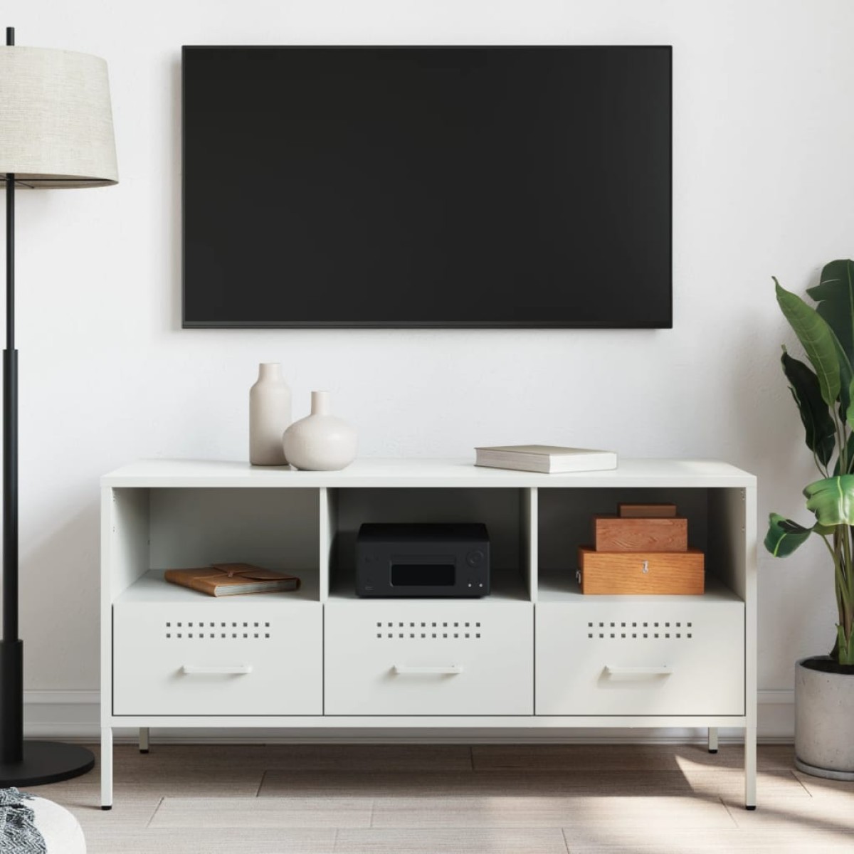 vidaXL Έπιπλο Τηλεόρασης Λευκό 100,5x39x50,5 εκ. από Ατσάλι