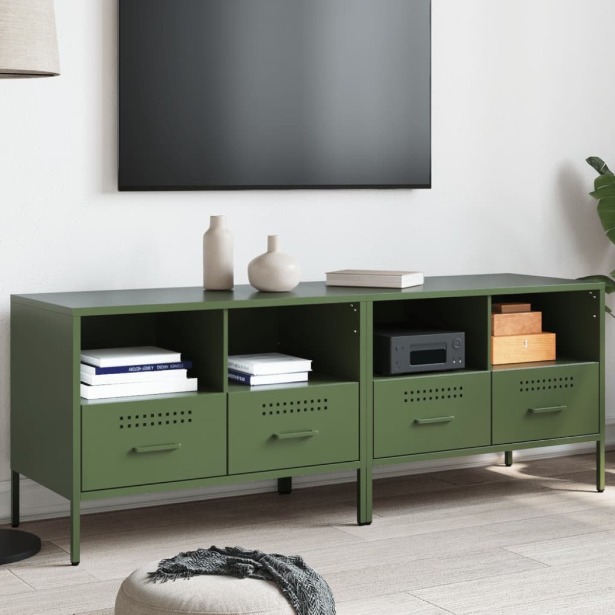 vidaXL Έπιπλα Τηλεόρασης 2 τεμ. Πράσινο Λαδί 68x39x50,5 εκ. από Χάλυβα