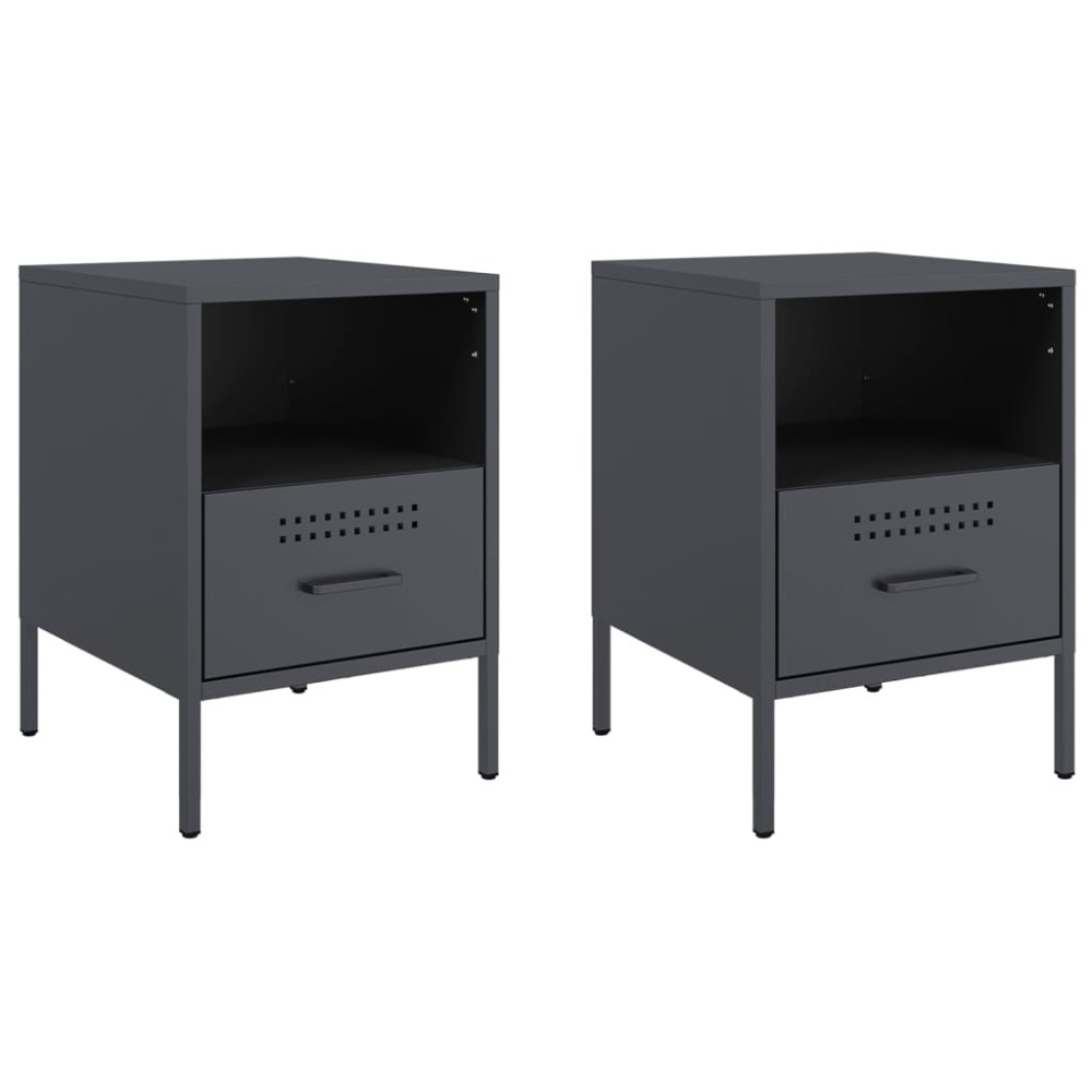 vidaXL Κομοδίνα 2 τεμ. Ανθρακί 36x39x50,5 εκ. από Χάλυβα
