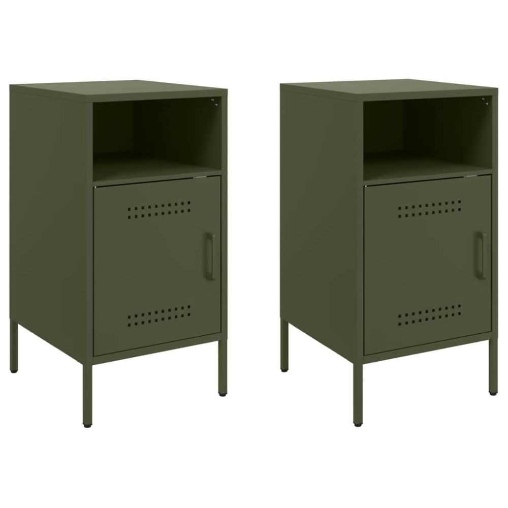 vidaXL Κομοδίνα 2 τεμ. Πράσινο Λαδί 36x39x68 εκ. από Χάλυβα