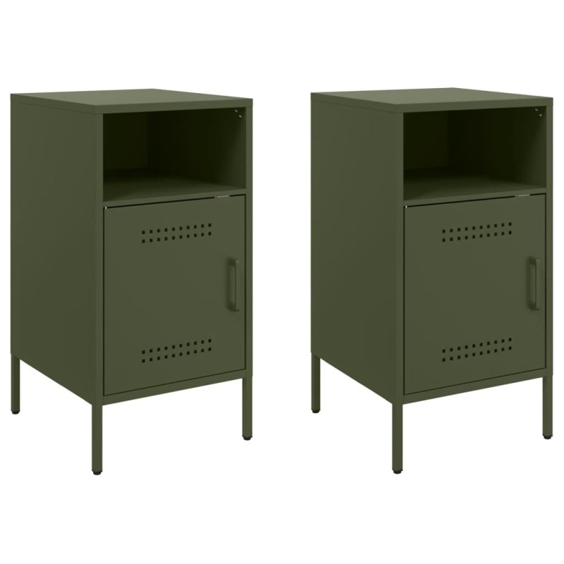 vidaXL Κομοδίνα 2 τεμ. Πράσινο Λαδί 36x39x68 εκ. από Χάλυβα