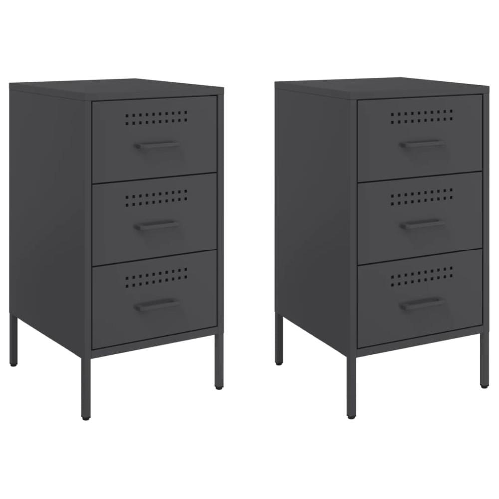 vidaXL Κομοδίνα 2 τεμ. Μαύρα 36x39x68 εκ. από Χάλυβα