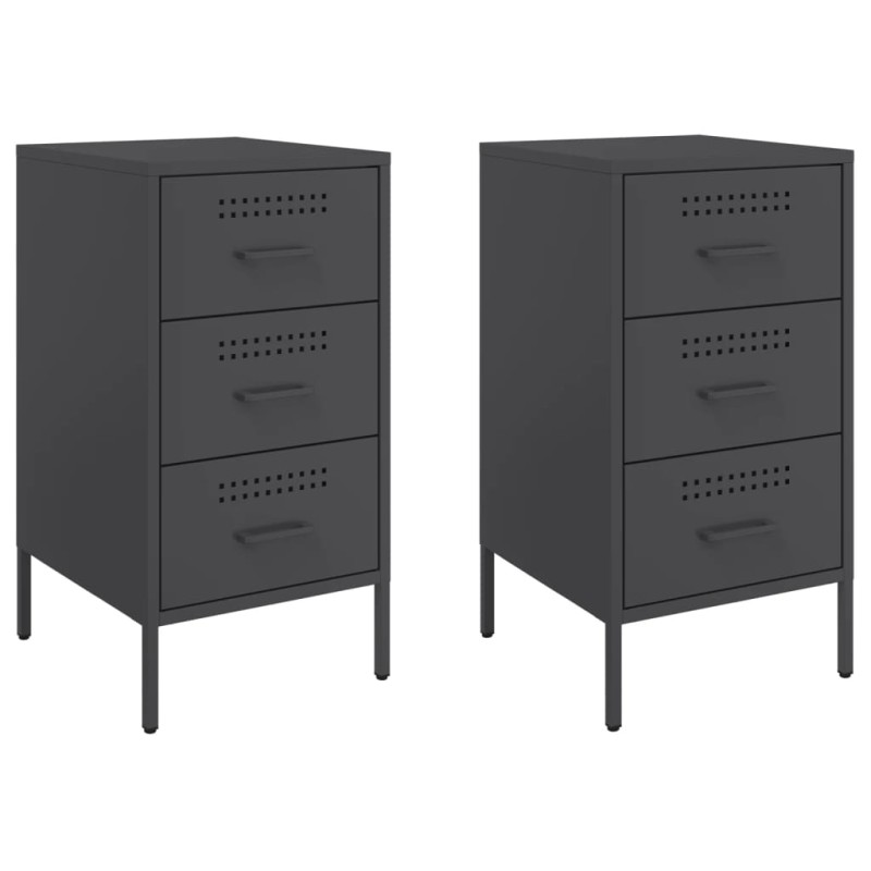 vidaXL Κομοδίνα 2 τεμ. Μαύρα 36x39x68 εκ. από Χάλυβα