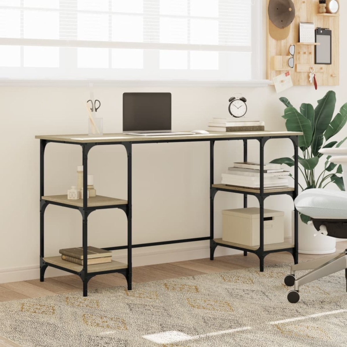 vidaXL Γραφείο Sonoma Δρυς 140x50x75 εκ. Μέταλλο & Επεξεργασμένο Ξύλο