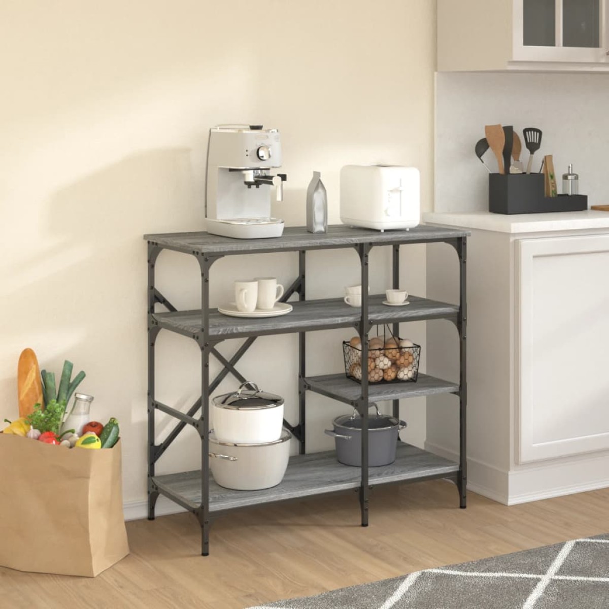 vidaXL Ραφιέρα Κουζίνας Γκρι Sonoma 90x40x84 εκ. Επεξ. Ξύλο/Μέταλλο