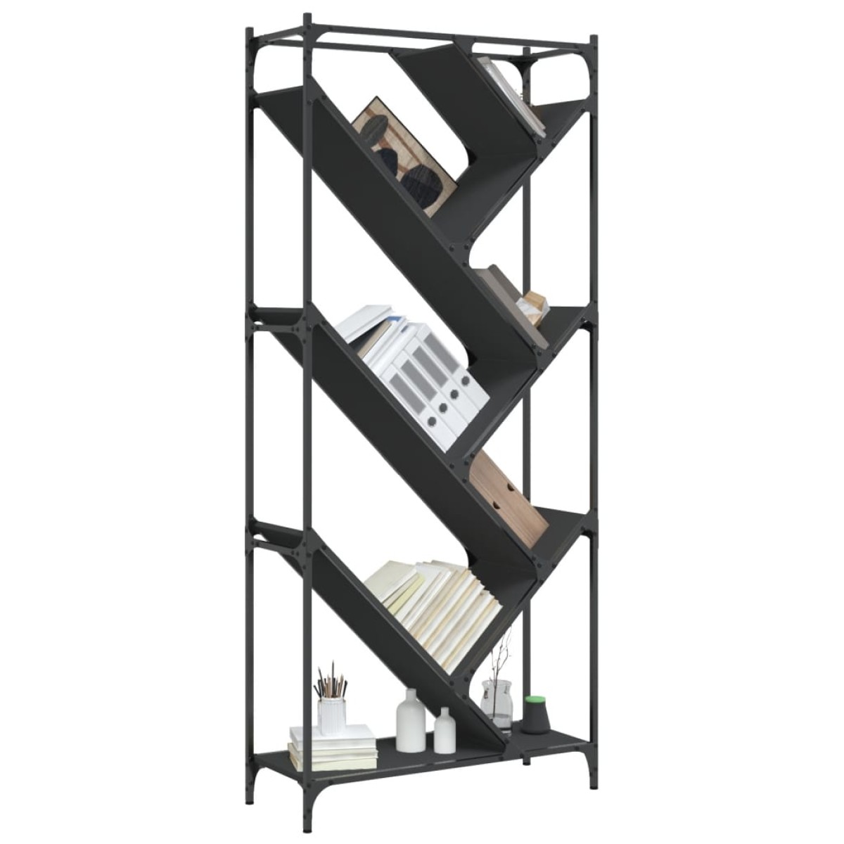 vidaXL Βιβλιοθήκη Μαύρη 79x30x180 εκ. Επεξεργασμένο Ξύλο & Μέταλλο