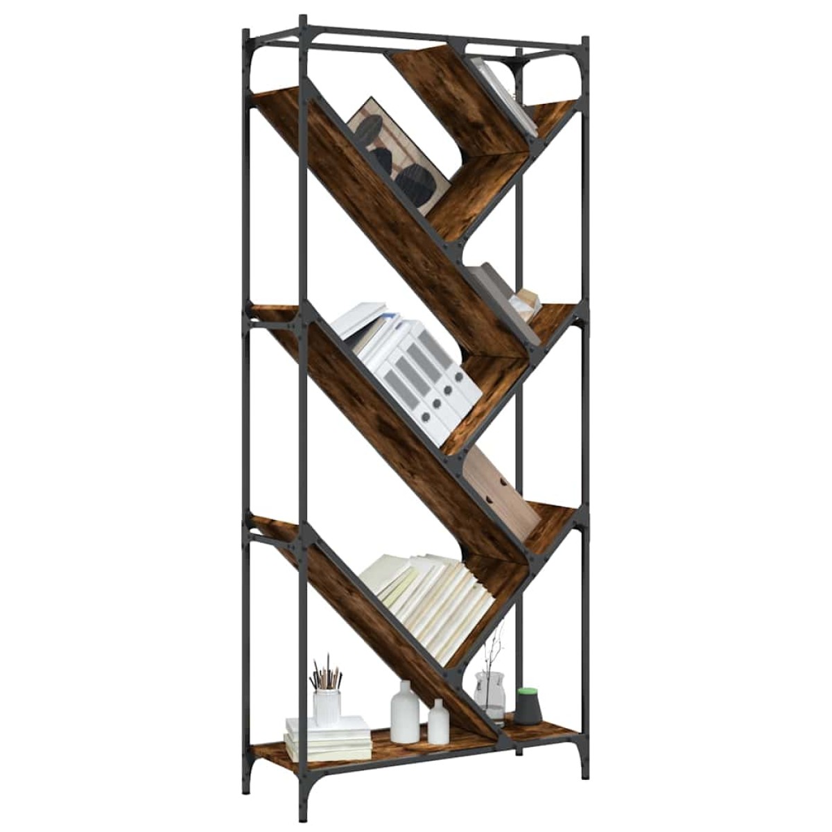 vidaXL Βιβλιοθήκη Καπνιστή Δρυς 79x30x180 εκ. Επεξεργ. Ξύλο & Μέταλλο