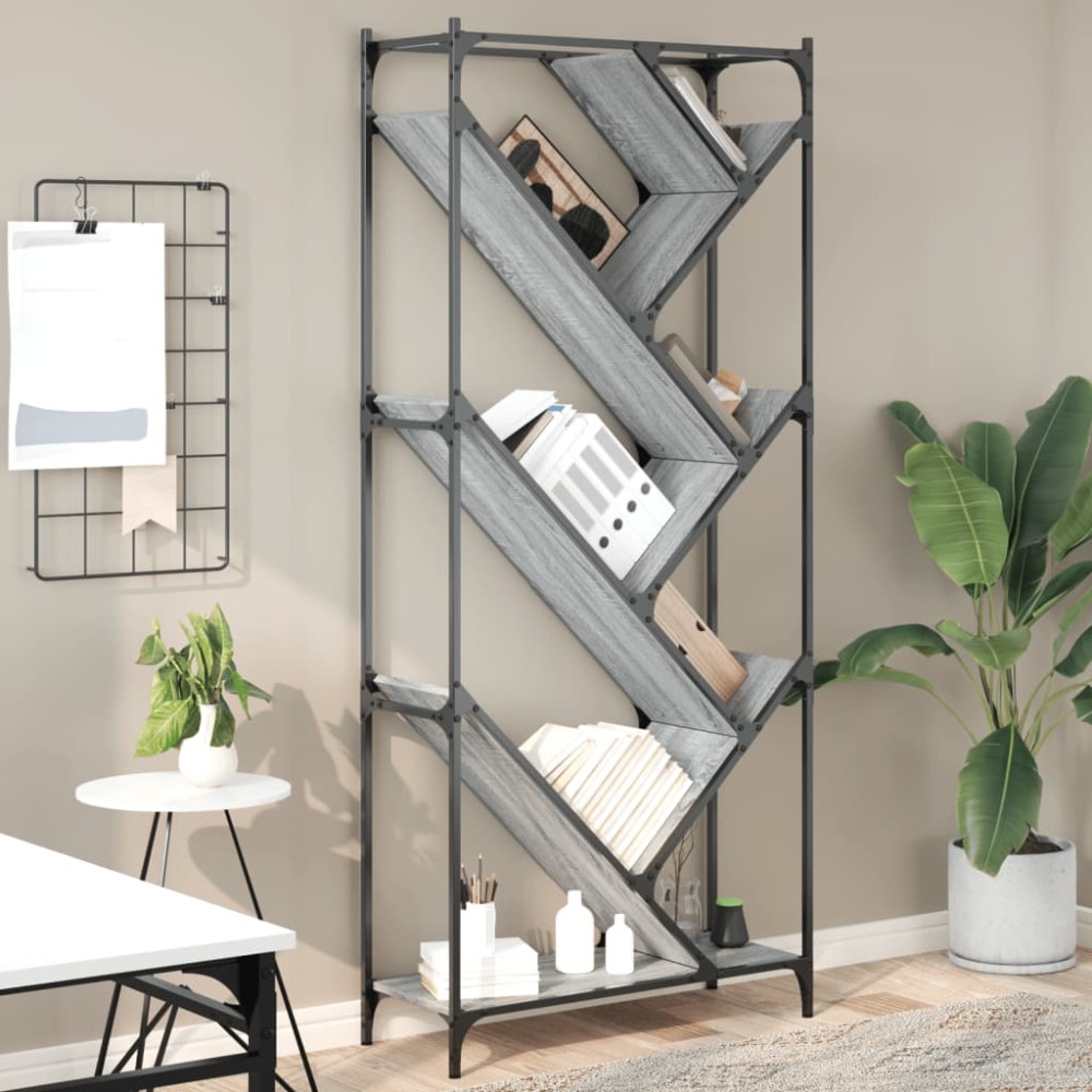 vidaXL Βιβλιοθήκη Γκρι Sonoma 79x30x180 εκ. Επεξεργ. Ξύλο & Μέταλλο