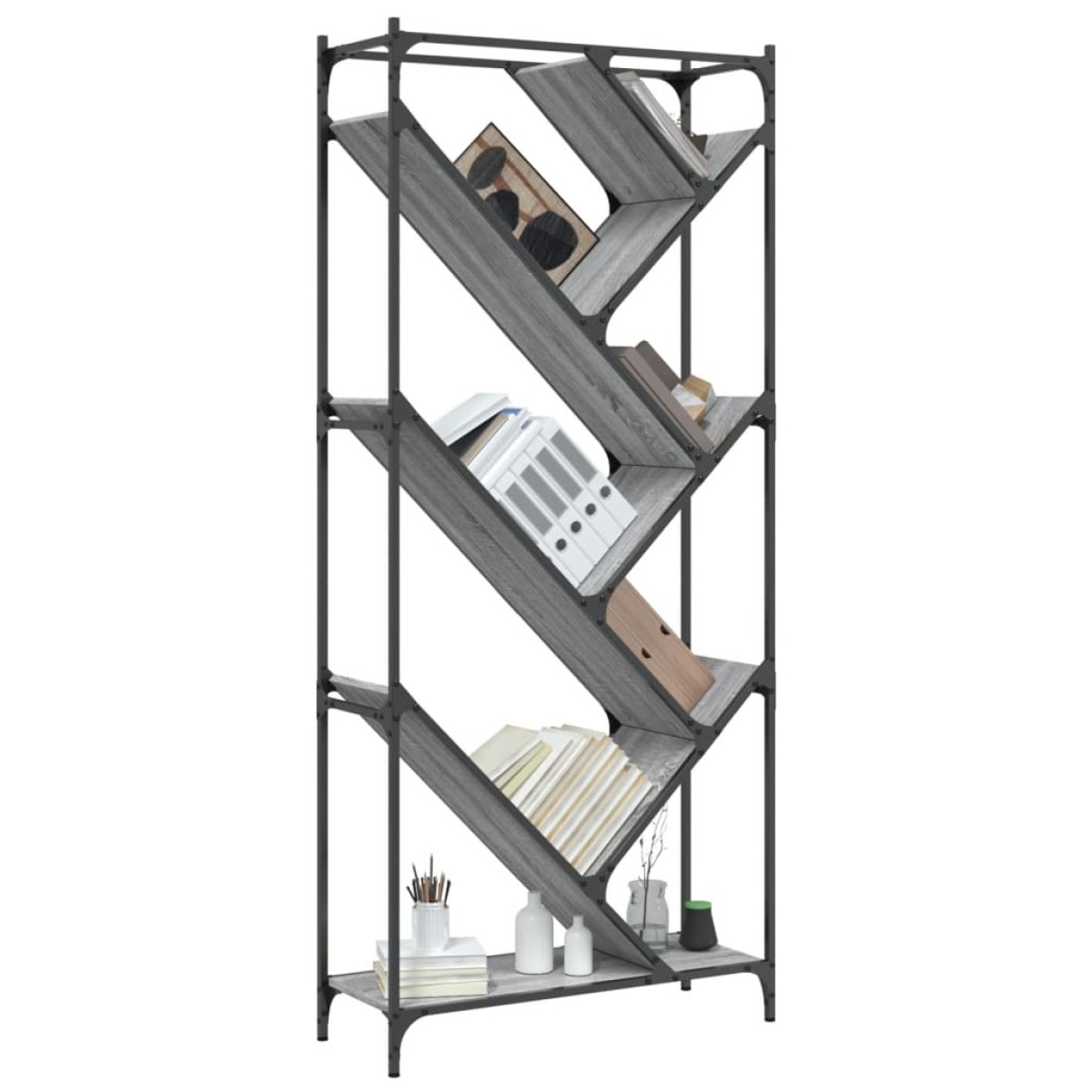 vidaXL Βιβλιοθήκη Γκρι Sonoma 79x30x180 εκ. Επεξεργ. Ξύλο & Μέταλλο