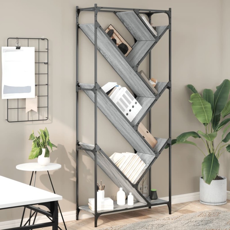 vidaXL Βιβλιοθήκη Γκρι Sonoma 79x30x180 εκ. Επεξεργ. Ξύλο & Μέταλλο