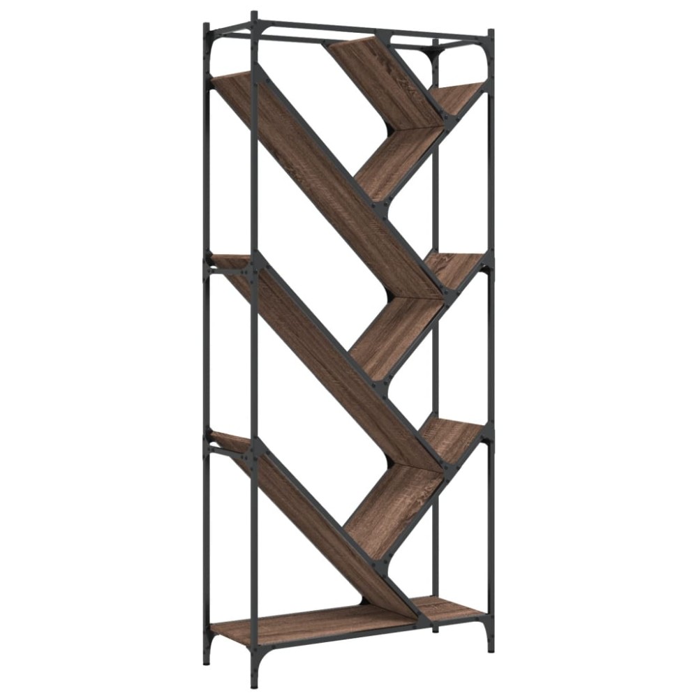 vidaXL Βιβλιοθήκη Καφέ Δρυς 79x30x180 εκ. Επεξεργ. Ξύλο & Μέταλλο