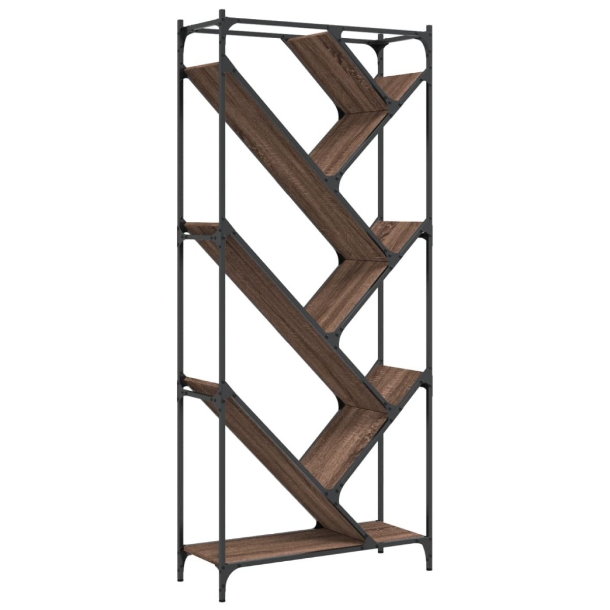 vidaXL Βιβλιοθήκη Καφέ Δρυς 79x30x180 εκ. Επεξεργ. Ξύλο & Μέταλλο