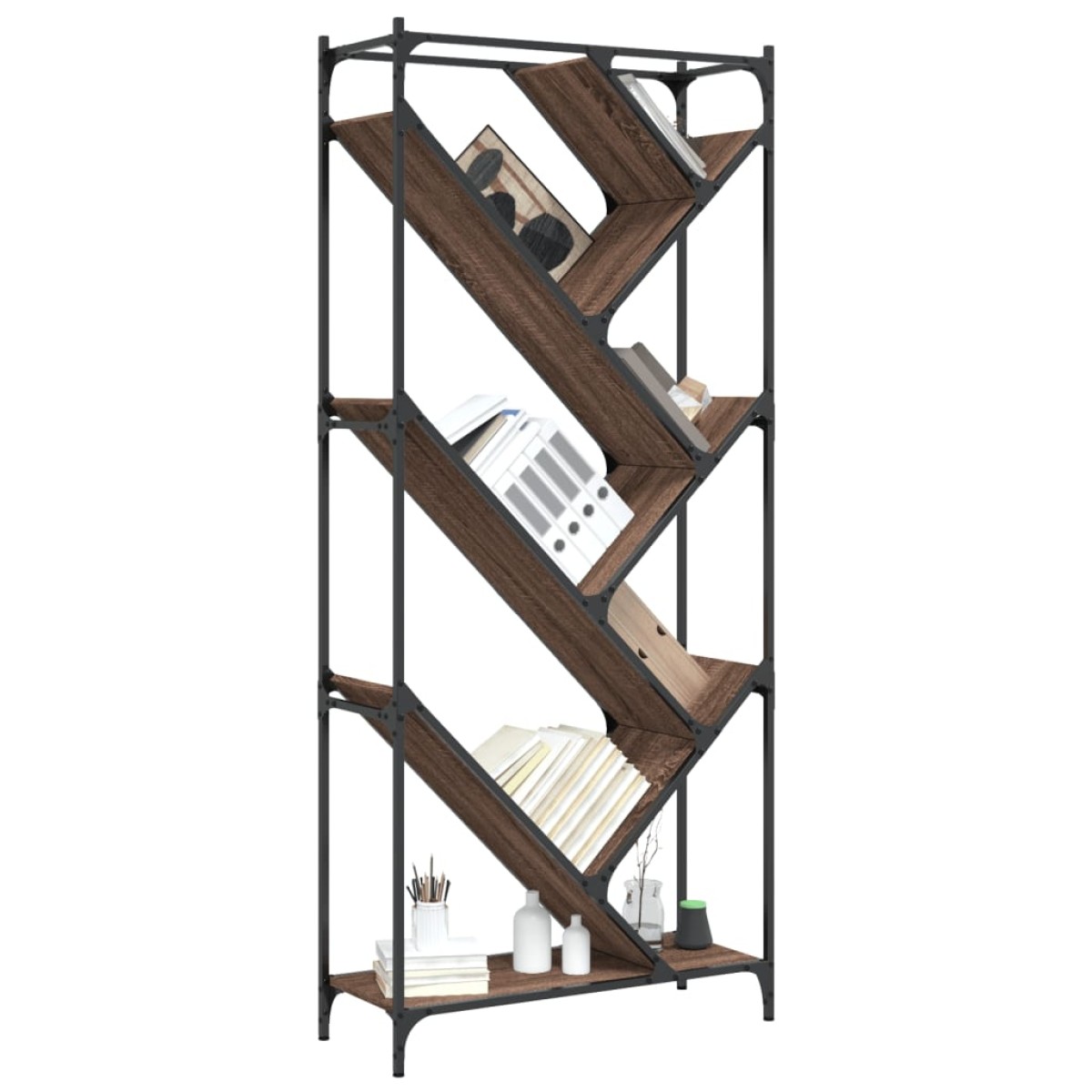 vidaXL Βιβλιοθήκη Καφέ Δρυς 79x30x180 εκ. Επεξεργ. Ξύλο & Μέταλλο