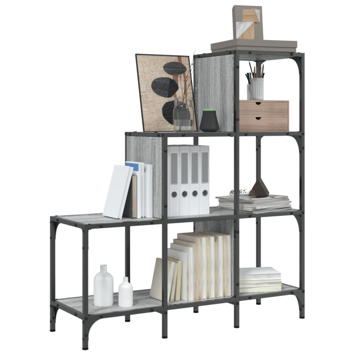 vidaXL Βιβλιοθήκη Γκρι Sonoma 92x30x102 εκ. Επεξεργ. Ξύλο & Μέταλλο