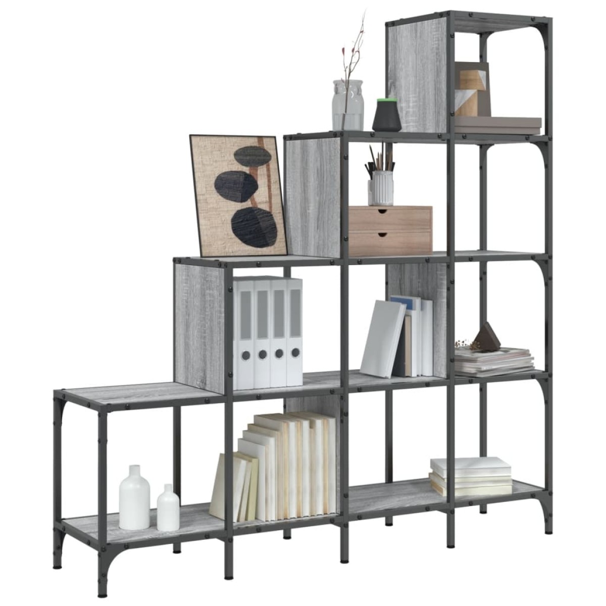 vidaXL Βιβλιοθήκη Γκρι Sonoma 122x30x132 εκ. Επεξεργ. Ξύλο & Μέταλλο