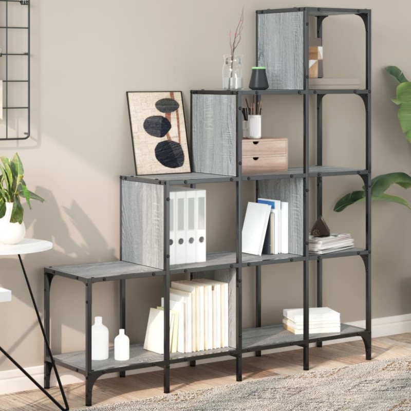 vidaXL Βιβλιοθήκη Γκρι Sonoma 122x30x132 εκ. Επεξεργ. Ξύλο & Μέταλλο