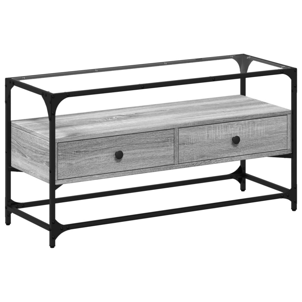 vidaXL Έπιπλο Τηλεόρασης Γυάλ Επιφάνεια Γκρι Sonoma 98x35x51εκ Επ Ξύλο