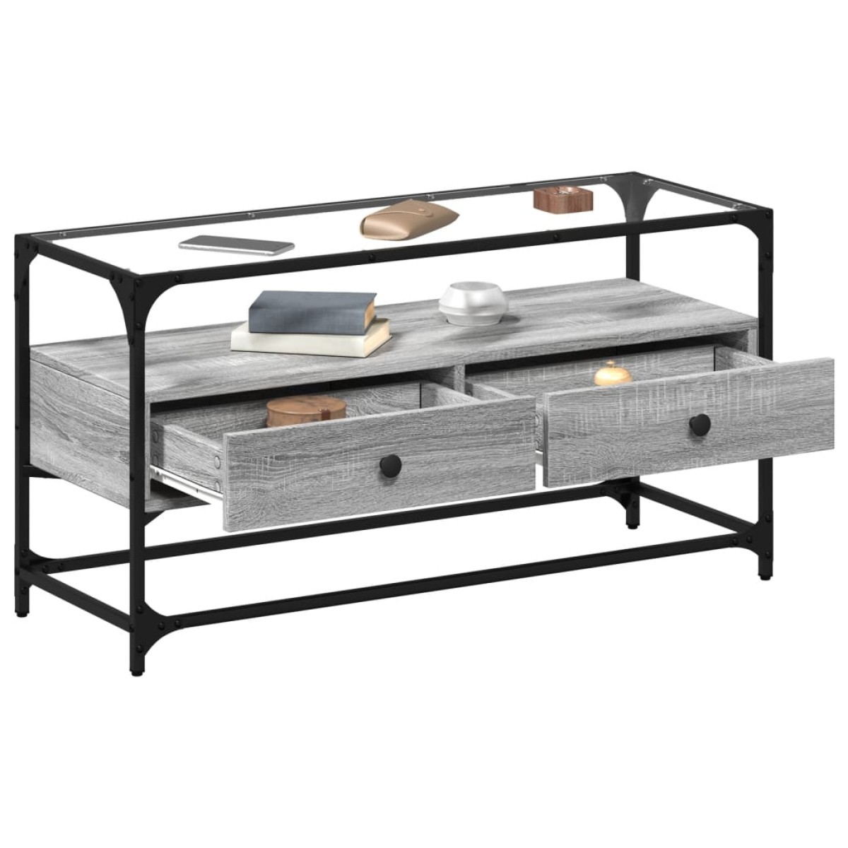 vidaXL Έπιπλο Τηλεόρασης Γυάλ Επιφάνεια Γκρι Sonoma 98x35x51εκ Επ Ξύλο