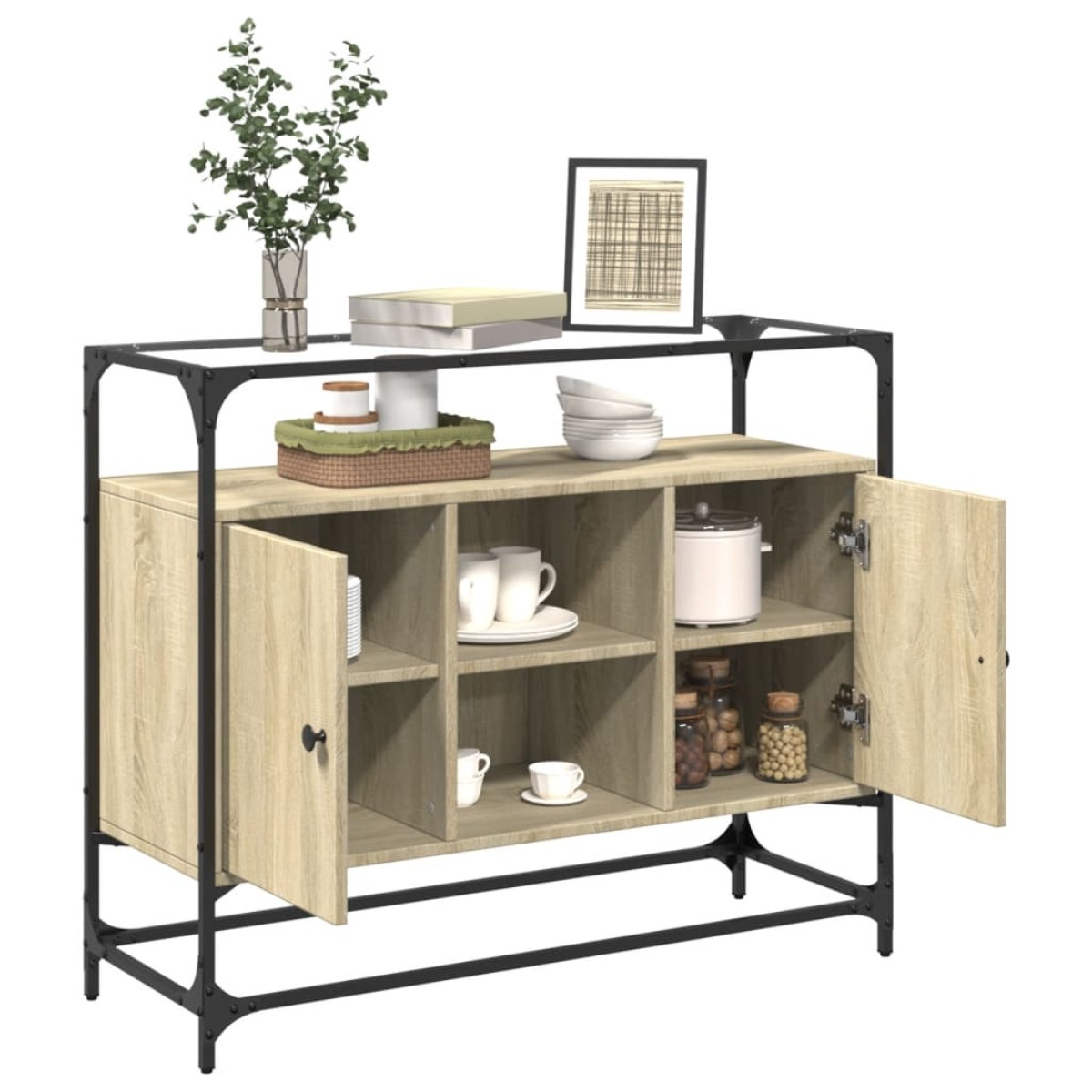 vidaXL Βοηθητικό Έπιπλο Γυάλ Επιφάνεια Sonoma Δρυς 98x35x81 εκ Επ Ξύλο