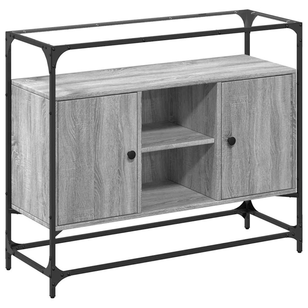 vidaXL Βοηθητικό Έπιπλο Γυάλ Επιφάνεια Γκρι Sonoma 98x35x81 εκ Επ Ξύλο