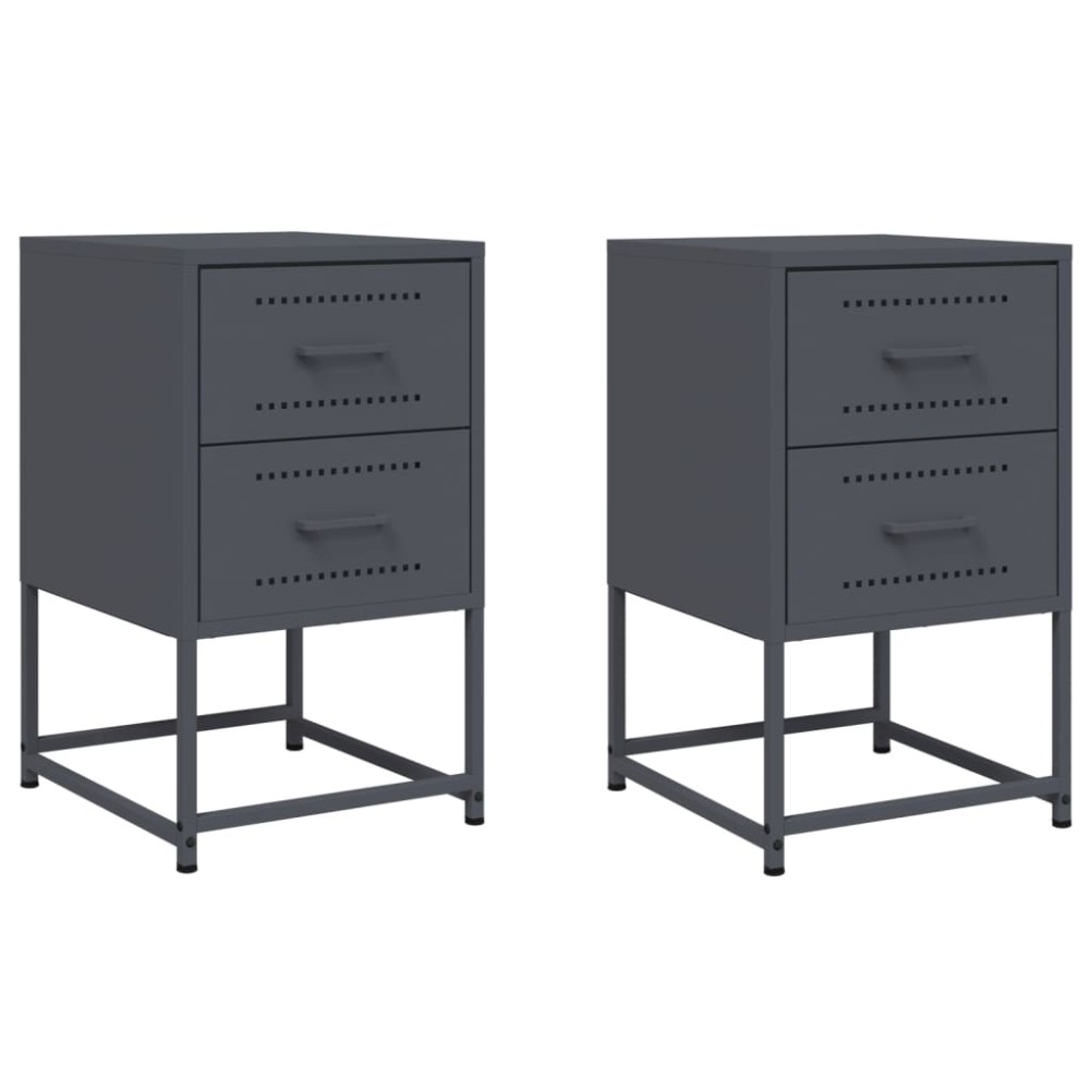vidaXL Κομοδίνα 2 τεμ. Ανθρακί 36 x 39 x 60,5 εκ. Ατσάλινο