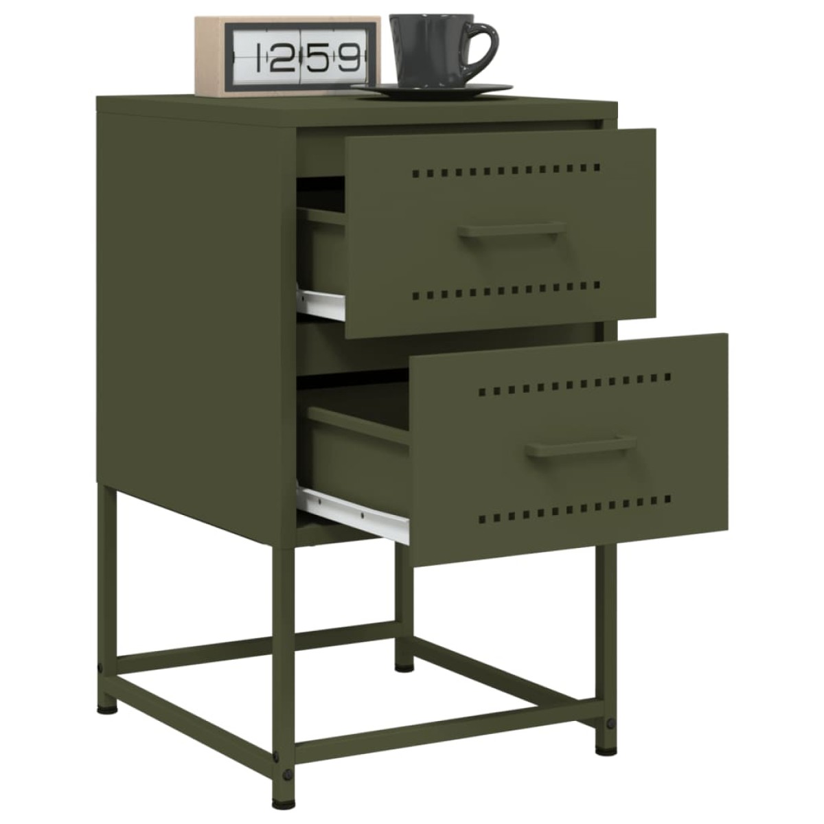 vidaXL Κομοδίνα 2 τεμ. Πράσινο Λαδί 36x39x60,5 εκ. από Χάλυβα