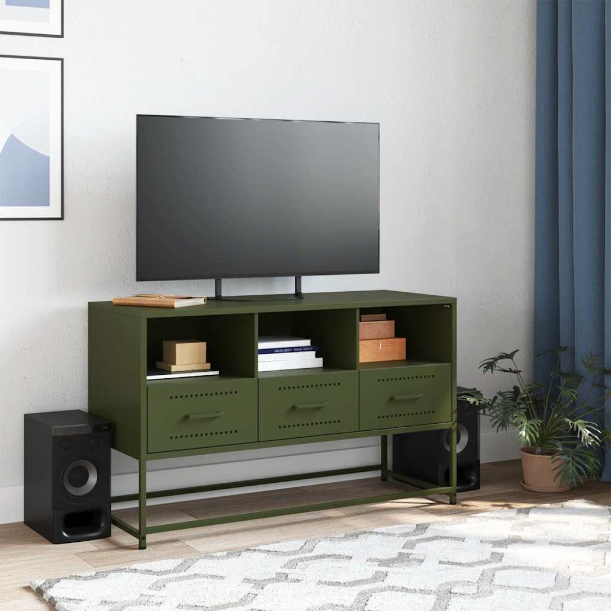vidaXL Έπιπλο Τηλεόρασης Πράσινο Λαδί 100,5x39x60,5 εκ. από Ατσάλι