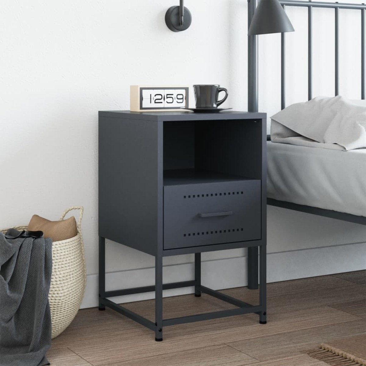 vidaXL Κομοδίνο Ανθρακί 36 x 39 x 60,5 εκ. Ατσάλινο