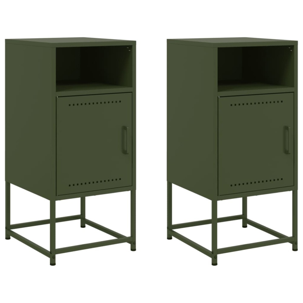 vidaXL Κομοδίνα 2 τεμ. Πράσινο Λαδί 36x39x78 εκ. από Χάλυβα