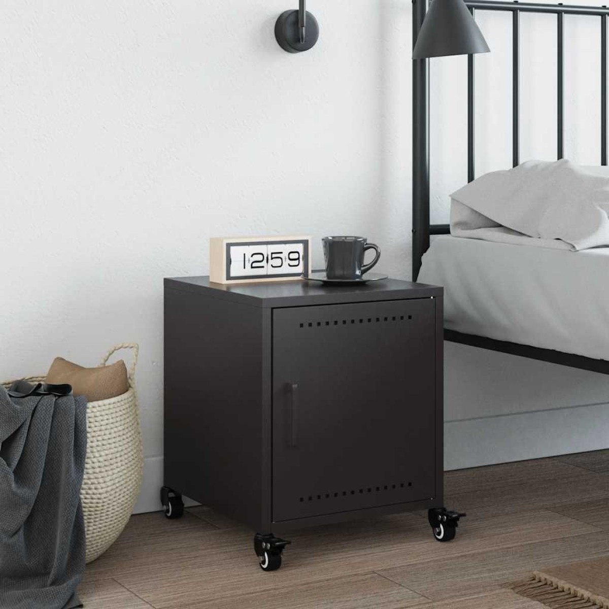 vidaXL Κομοδίνο Μαύρο 36x39x43,5 εκ. από Χάλυβα