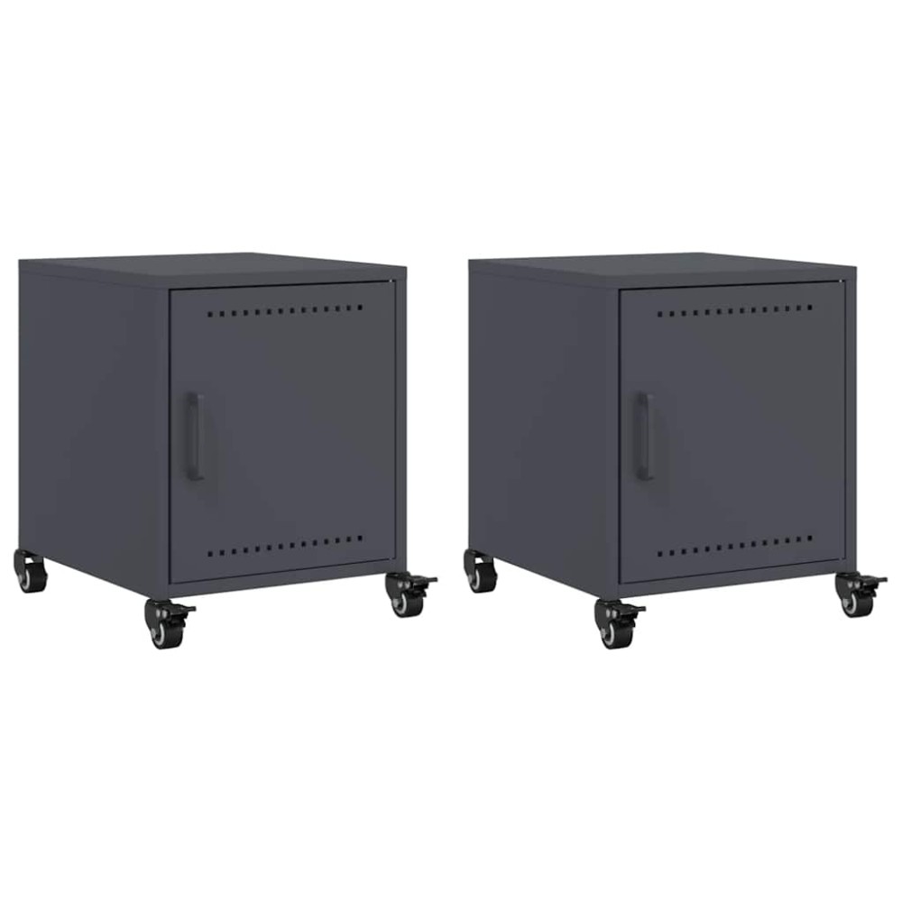 vidaXL Κομοδίνα 2 τεμ. Ανθρακί 36x39x43,5 εκ. από Χάλυβα