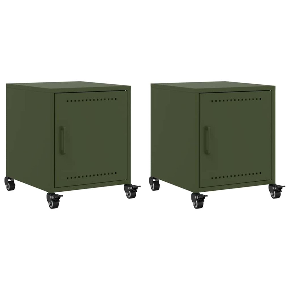 vidaXL Κομοδίνα 2 τεμ. Πράσινο Λαδί 36x39x43,5 εκ. από Χάλυβα