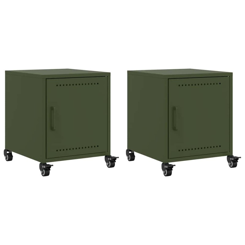 vidaXL Κομοδίνα 2 τεμ. Πράσινο Λαδί 36x39x43,5 εκ. από Χάλυβα
