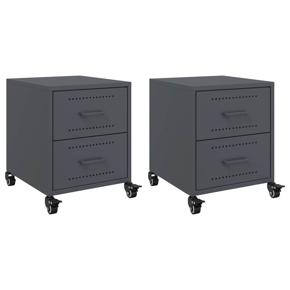 vidaXL Κομοδίνα 2 τεμ. Ανθρακί 36x39x43,5 εκ. από Χάλυβα