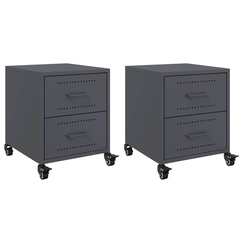 vidaXL Κομοδίνα 2 τεμ. Ανθρακί 36x39x43,5 εκ. από Χάλυβα