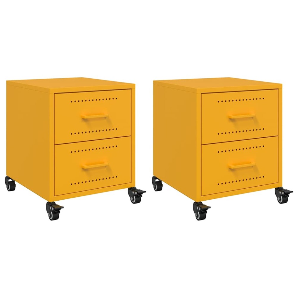 vidaXL Κομοδίνα 2 τεμ. Μουσταρδί 36x39x43,5 εκ. από Χάλυβα
