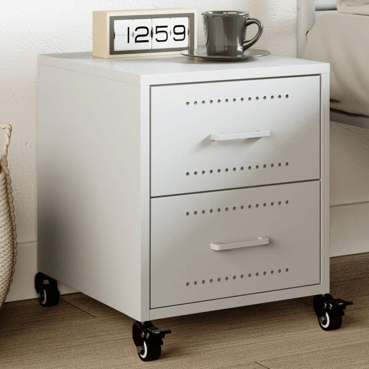 vidaXL Κομοδίνο Λευκό 36x39x43,5 εκ. από Χάλυβα