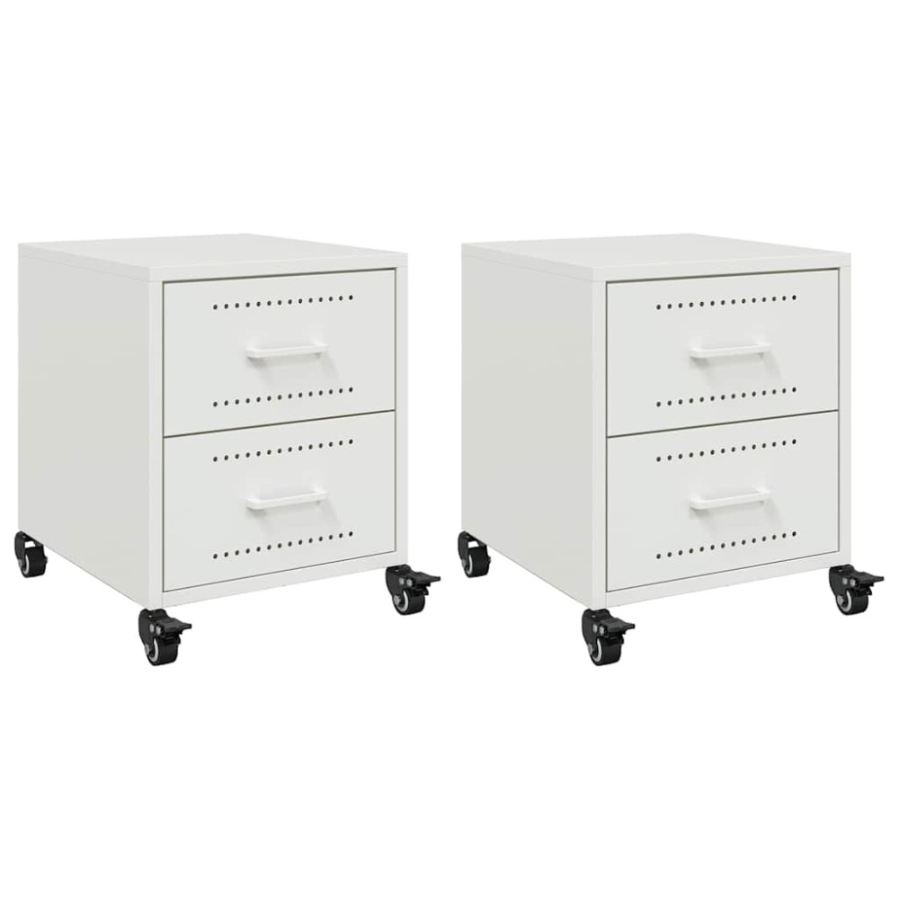 vidaXL Κομοδίνα 2 τεμ. Λευκό 36x39x43,5 εκ. από Χάλυβα