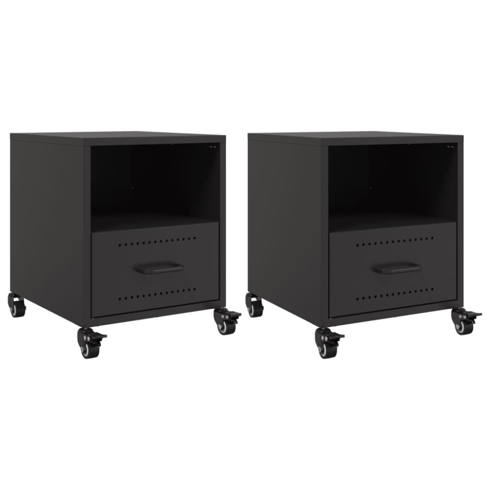 vidaXL Κομοδίνα 2 τεμ. Μαύρο 36x39x43,5 εκ. από Χάλυβα
