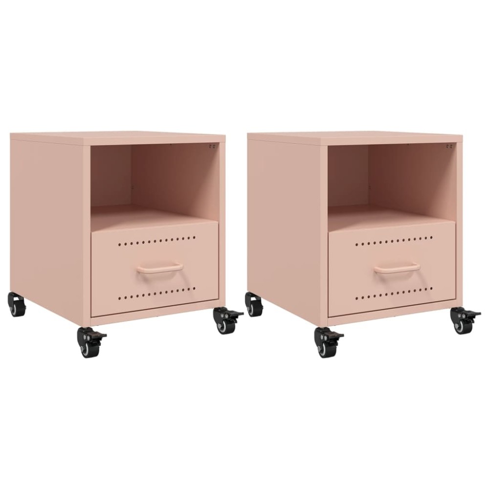 vidaXL Κομοδίνα 2 τεμ. Ροζ 36x39x43,5 εκ. από Χάλυβα
