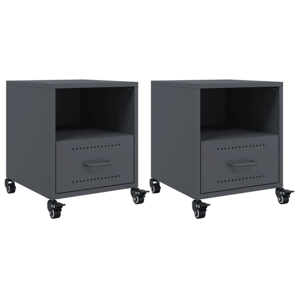 vidaXL Κομοδίνα 2 τεμ. Ανθρακί 36x39x43,5 εκ. από Χάλυβα