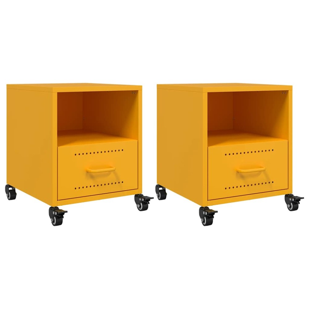 vidaXL Κομοδίνα 2 τεμ. Μουσταρδί 36x39x43,5 εκ. από Χάλυβα