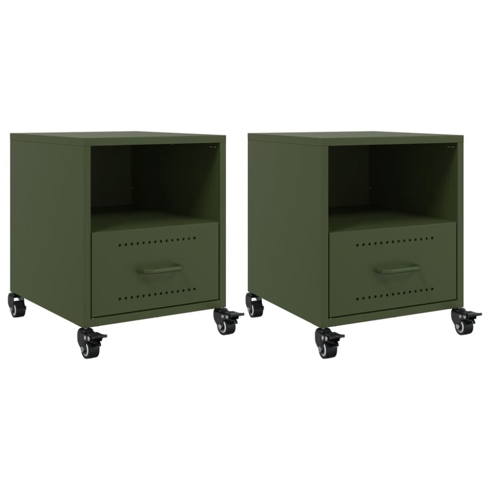 vidaXL Κομοδίνα 2 τεμ. Πράσινο Λαδί 36x39x43,5 εκ. από Χάλυβα