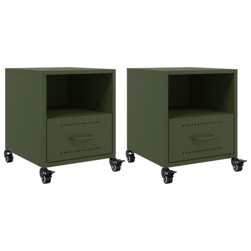 vidaXL Κομοδίνα 2 τεμ. Πράσινο Λαδί 36x39x43,5 εκ. από Χάλυβα