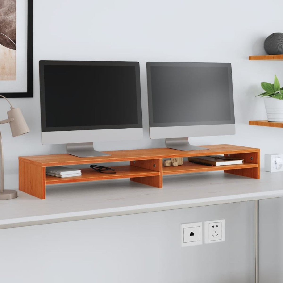 vidaXL Βάση Οθόνης Καφέ Κεριού 100 x 24 x 13 εκ. από Μασίφ Ξύλο Πεύκου