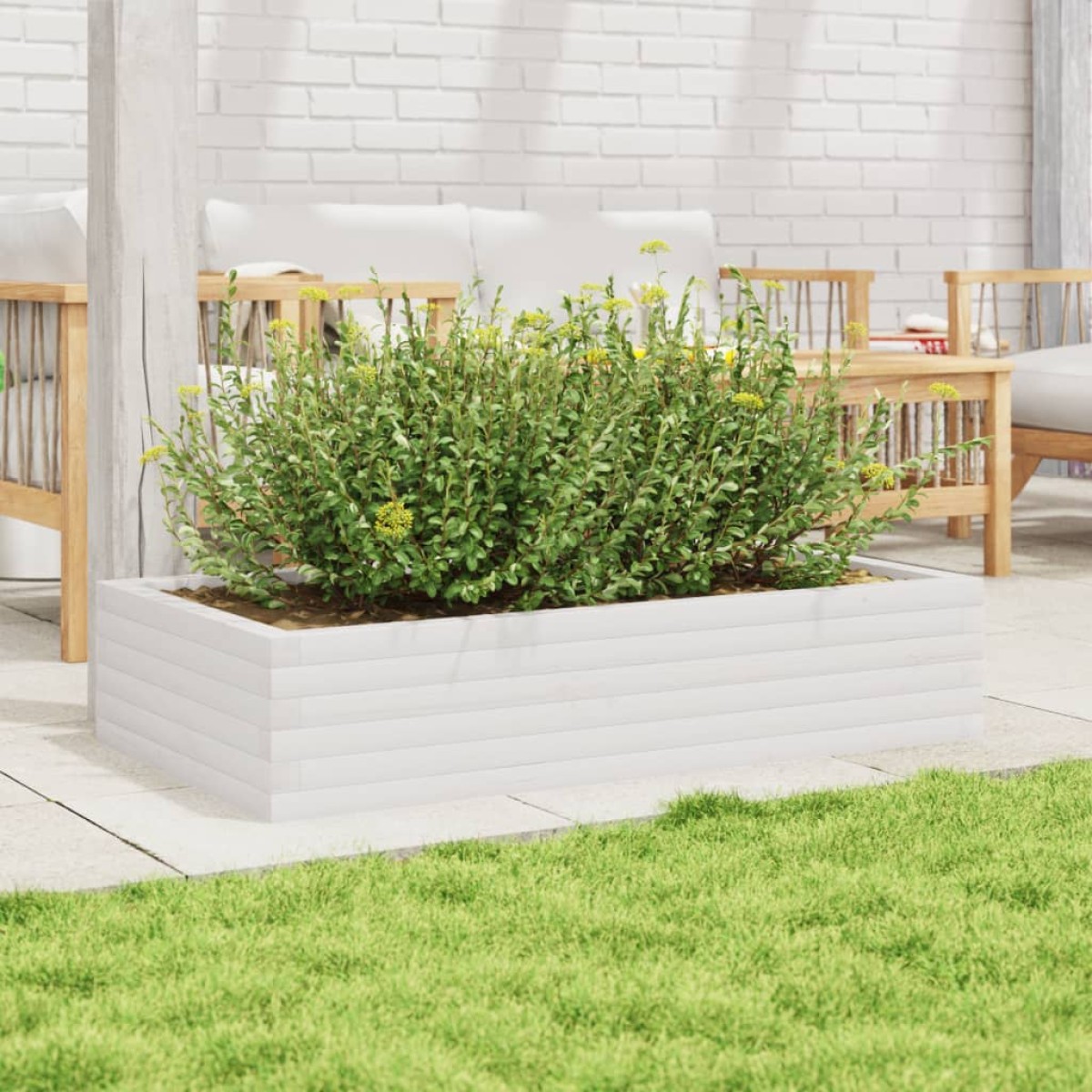 vidaXL Ζαρντινιέρα Κήπου Λευκή 110x60x23 εκ. από Μασίφ Ξύλο Πεύκου