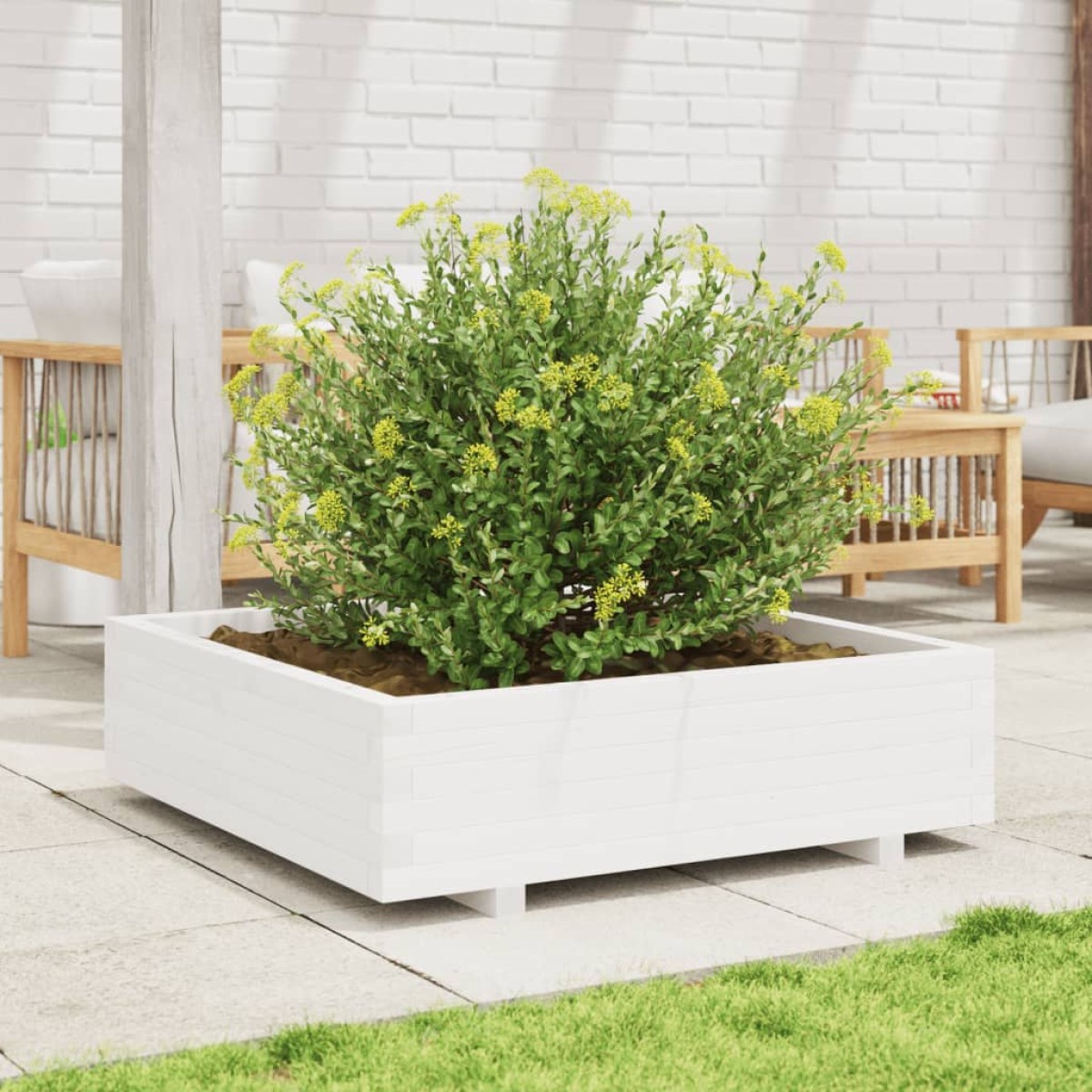 vidaXL Ζαρντινιέρα Λευκή 90x90x26,5 εκ. από Μασίφ Ξύλο Πεύκου